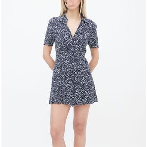 Reformation Navy & White Floral Printed Button-Up Mini Dress